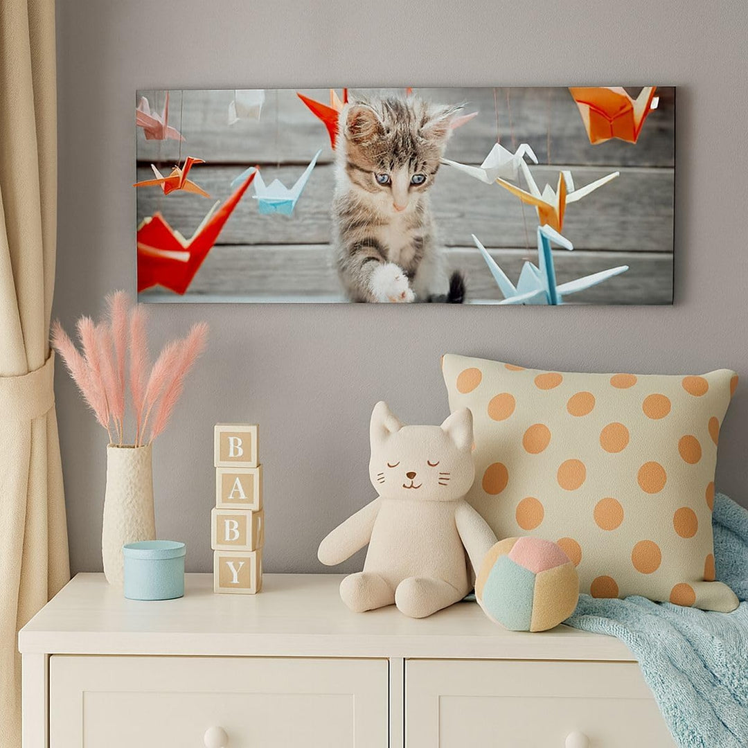 Wandbilder Dekoration Wohnzimmer Katze spass origami Panorama Bilder auf Leinwand 120x50cm Leinwandb