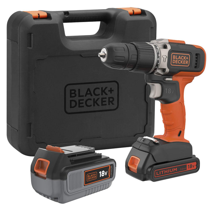 BCD003MEM2K-QW - Taladro Percutor 18V 2 Velocidades con 1 batería 4h Litio, 1 batería 2Ah Litio y ma