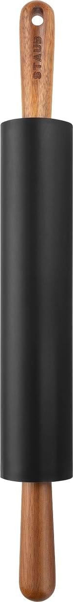 STAUB Teigroller, Nudelholz, Länge: 45 cm, Rollbreite: 26 cm, Schwarzes BPA-freies Silikon und Akazi