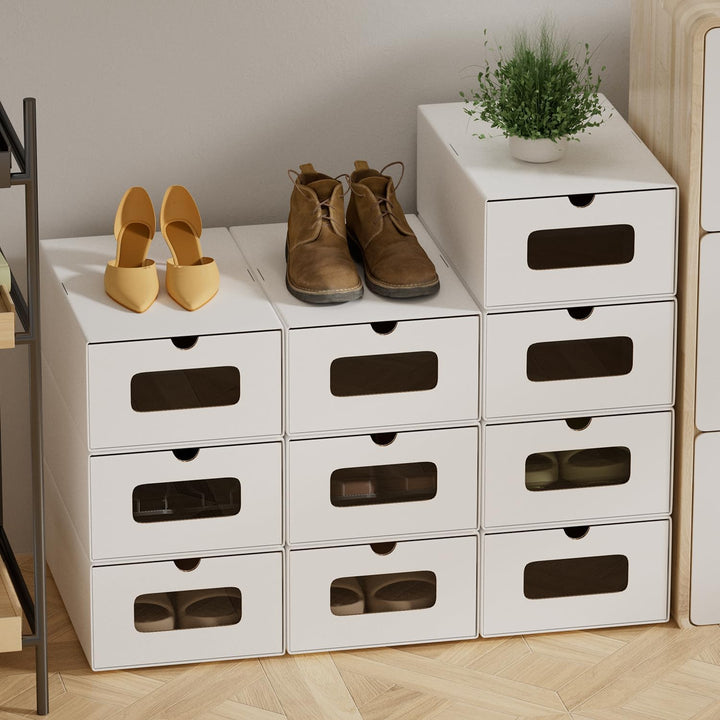 35×23×13 cm - 10x Schuhaufbewahrung Reinweiss mit Sichtfenster – Faltbare Schuhbox aus Kraftpapier,