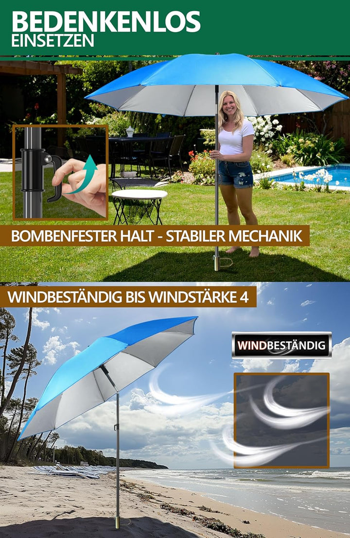 4smile Sonnenschirm Strand SunnyJoy Modern im 3er-Set, Blau - Strandschirm windfest stabil 160 cm +