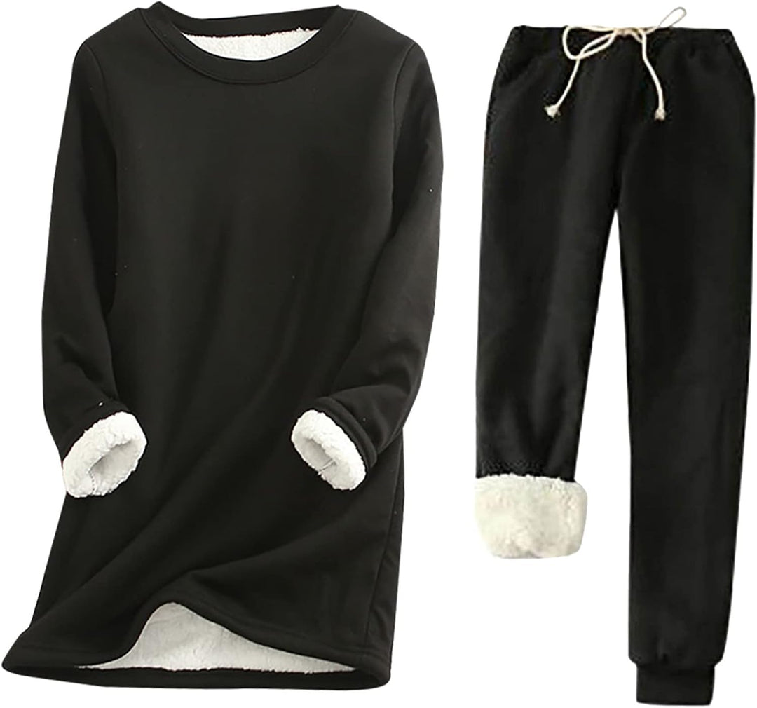 Hausanzug Warm Damen Fleece Winter Gefüttert Zweiteiler Hausanzug Damen Innenfell Teddyfleece Warmer