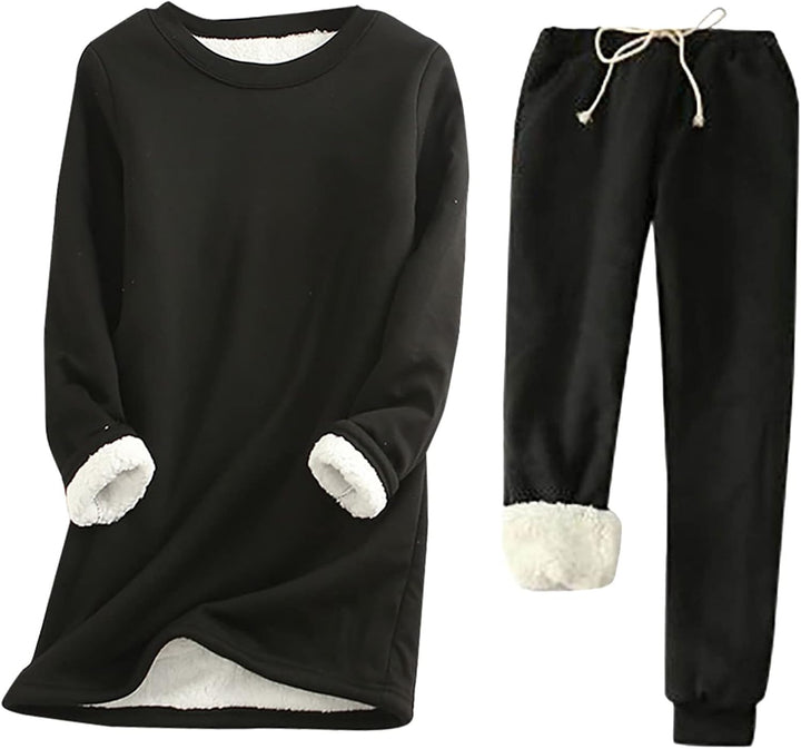 Hausanzug Warm Damen Fleece Winter Gefüttert Zweiteiler Hausanzug Damen Innenfell Teddyfleece Warmer