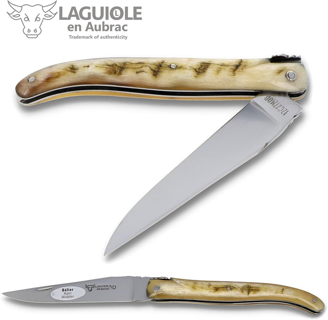 Laguiole en Aubrac Taschenmesser Griff Widderhorn mit Kruste L0512BEIF 12cm Klinge glänzend