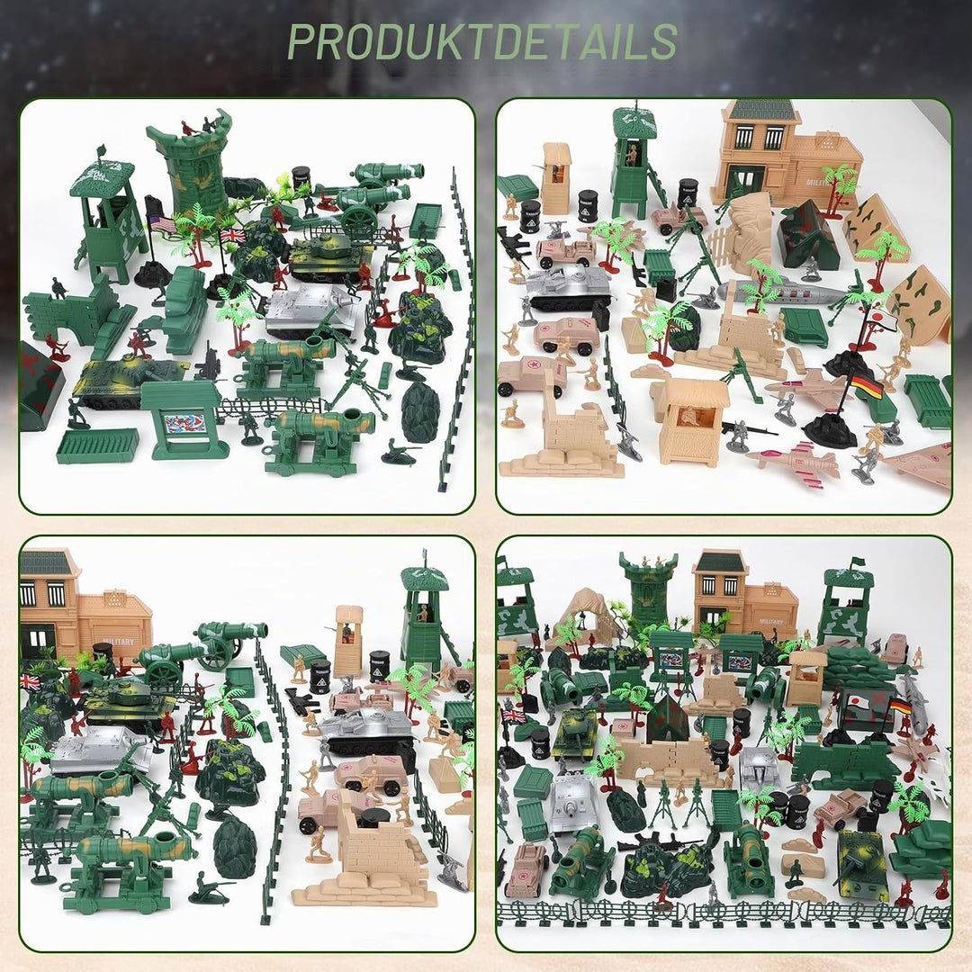 deAO 303 Militär Spielset mit Soldaten, Militärfiguren, Tanks, Flugzeugen, Flaggen, Aufbewahrungstas