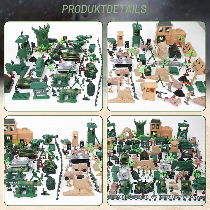 deAO 303 Militär Spielset mit Soldaten, Militärfiguren, Tanks, Flugzeugen, Flaggen, Aufbewahrungstas
