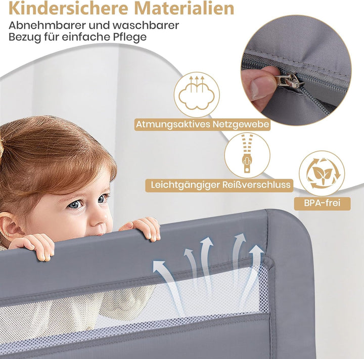 COSTWAY Bettgitter klappbar für Kleinkinder, 100 x 42 cm Bettschutzgitter mit Sicherheitsgurt & abne