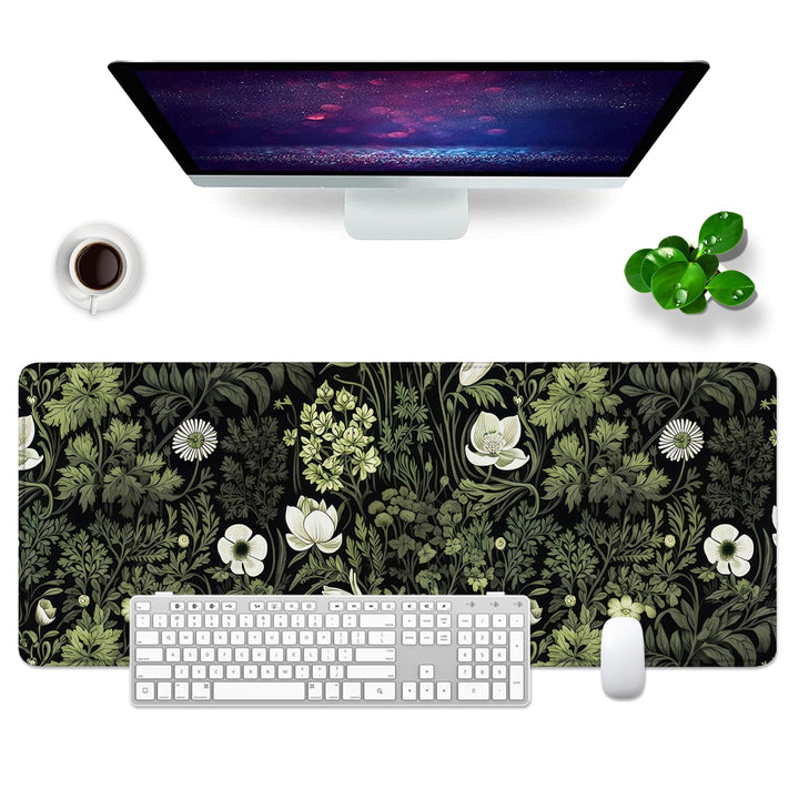 Mauspad Blumen Schreibtischunterlage Schwarz 80x30cm Mousepad XL Gross Mauspad, Computer PC Tastatur