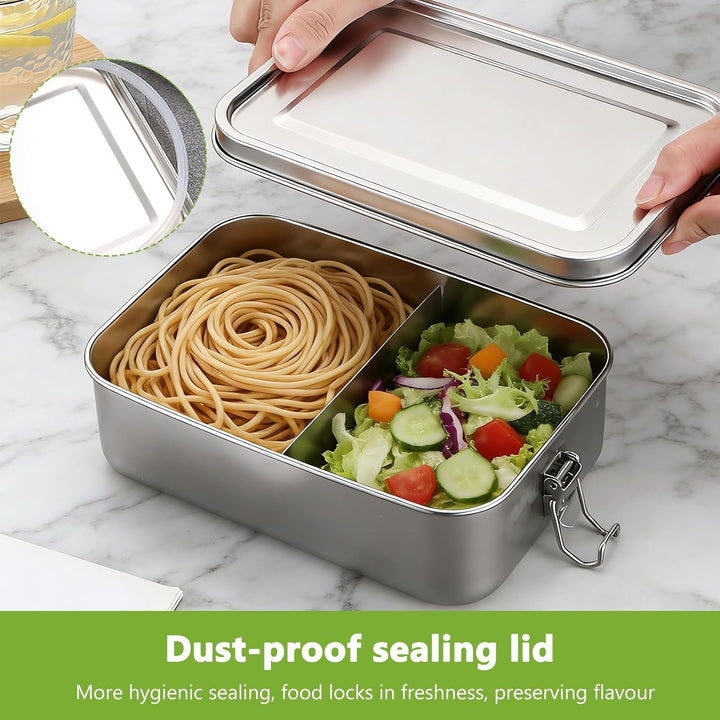2 Stück Brotdose Edelstahl mit Fächern, 850ml Edelstahl Bento Box Lunchbox für Kinder & Erwachsene,