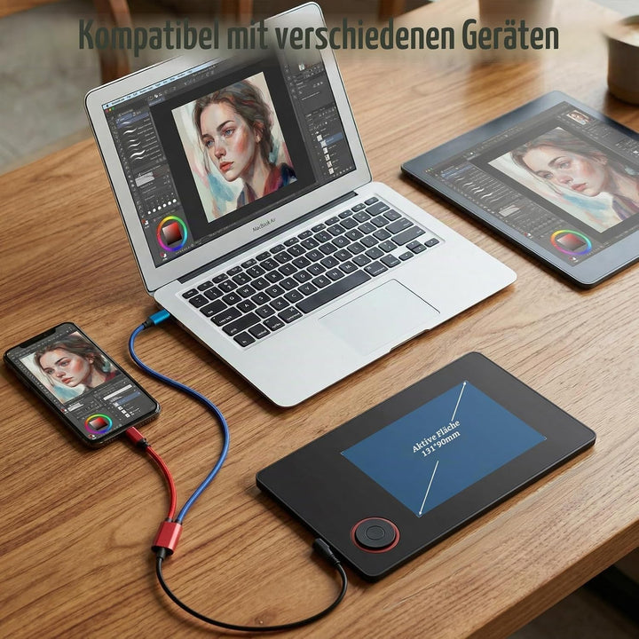 IMAGE Tragbares Grafiktablett 8,9*5,3 Zoll mit 8192 Stufen batterielosem Stift und 1 magischem Kreis
