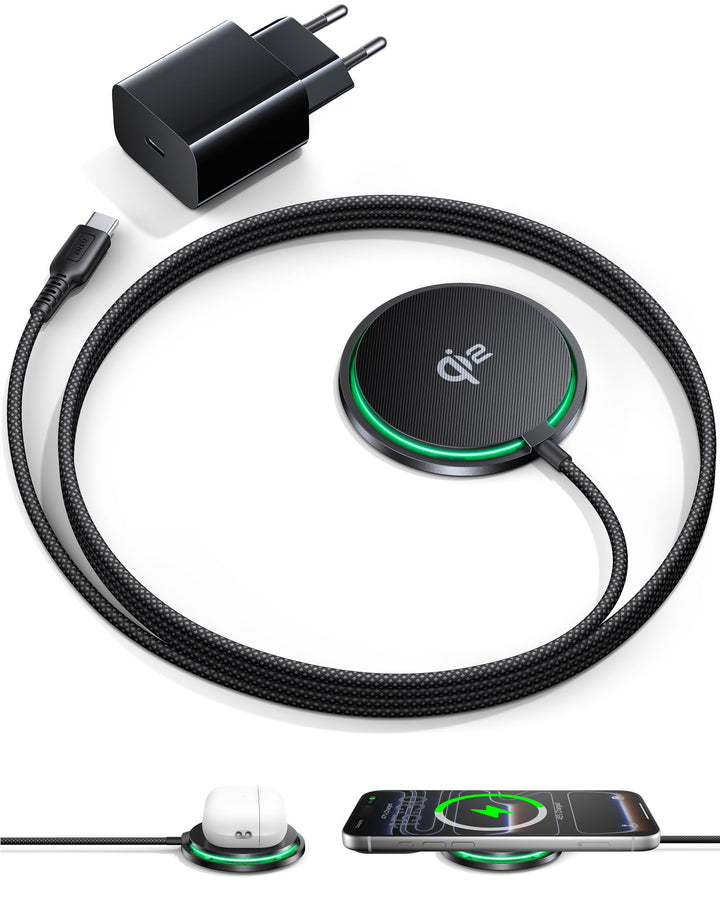 INIU Mag-Safe Ladegerät, 15W Qi2-Zertifiziertes Wireless Charger Induktive iPhone Ladestation mit LE
