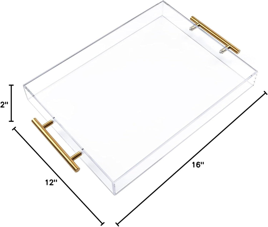 30.5x40.6 cm, transparentes Acryl-Serviertablett mit goldenen Griffen, stabiles, grosses Fassungsver