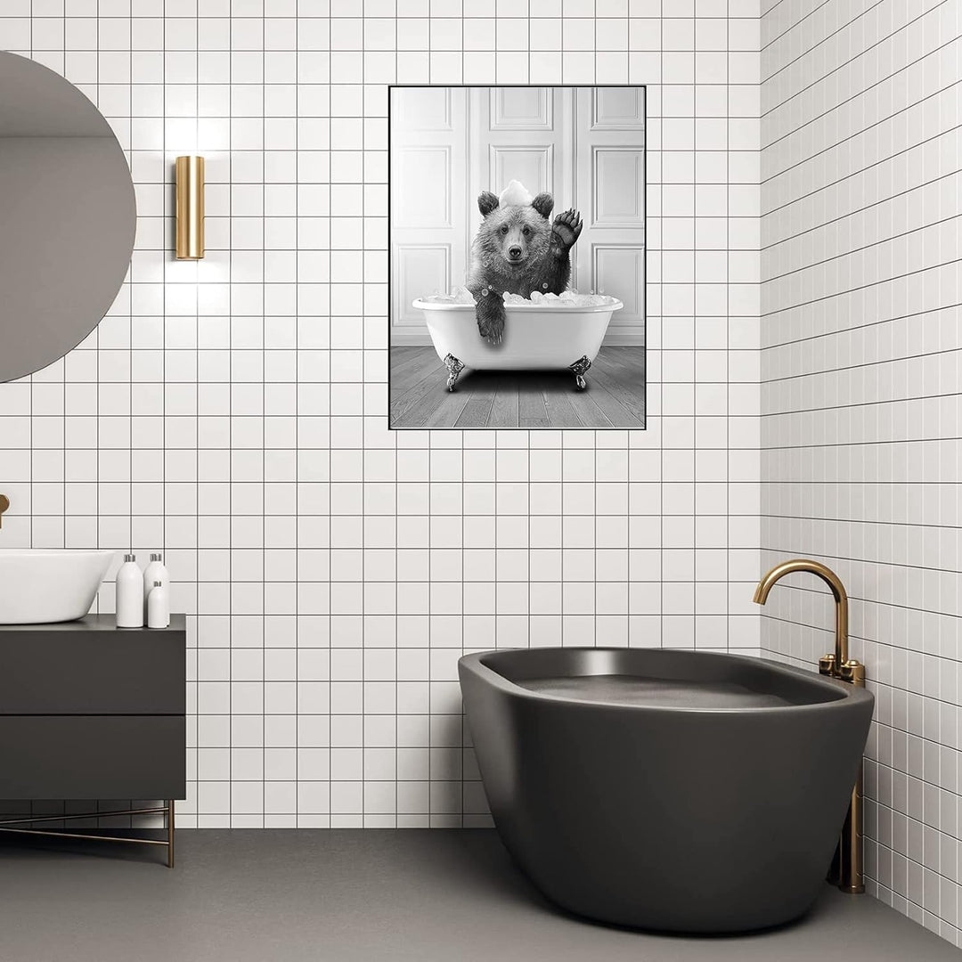 WADBTP Badezimmer Bilder,Schwarz Weiss Bilde,Lustige Tier in der Badewanne Leinwand Bilder für Wohnz
