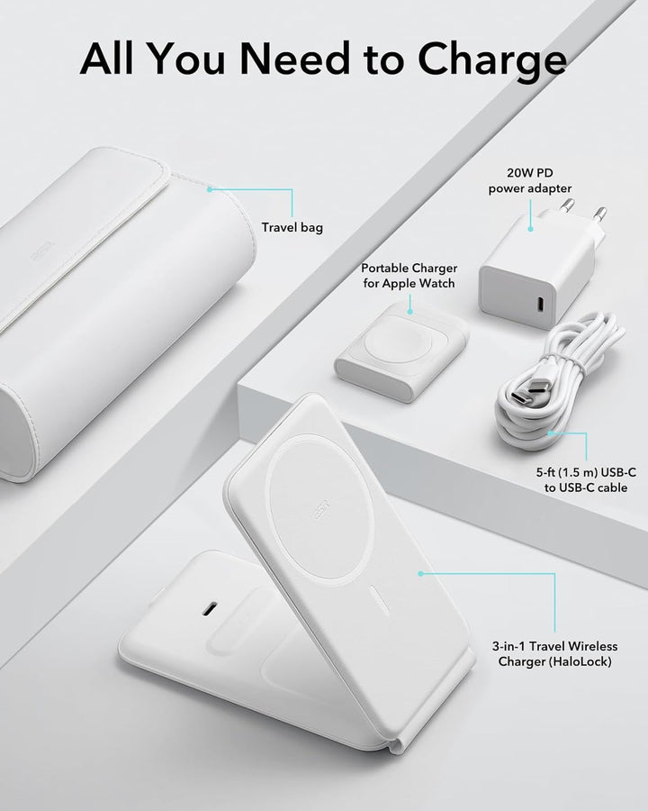 ESR 3 in 1 Ladestation Apple Watch und iPhone, Magsafe Ladestation, Faltbare Magsafe Ladegerät für i