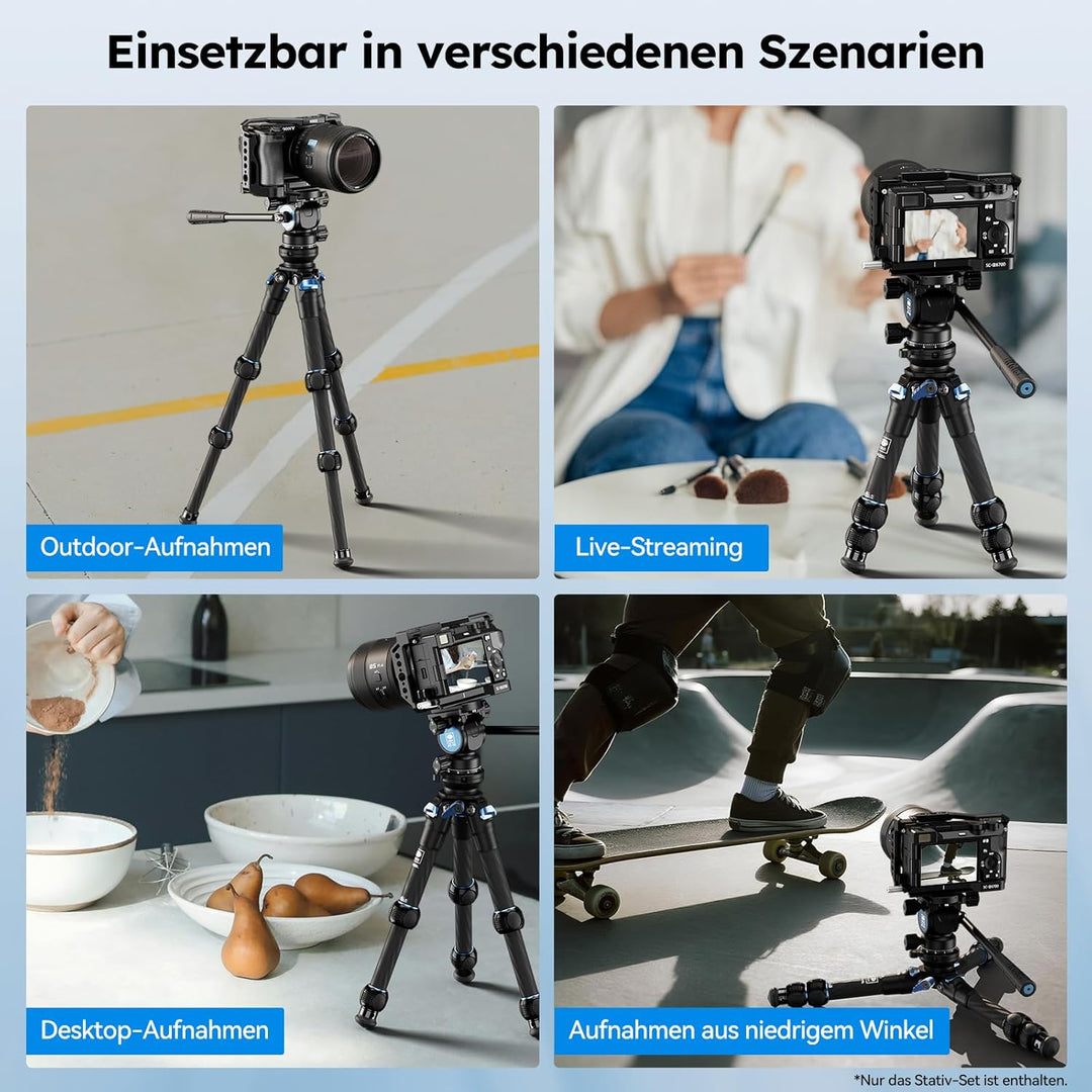 SIRUI AM-223L+AT-10 Carbon Mini Video Kamera Reise Stativ, Ministativ mit Nivellierbasis, AT10 Panor