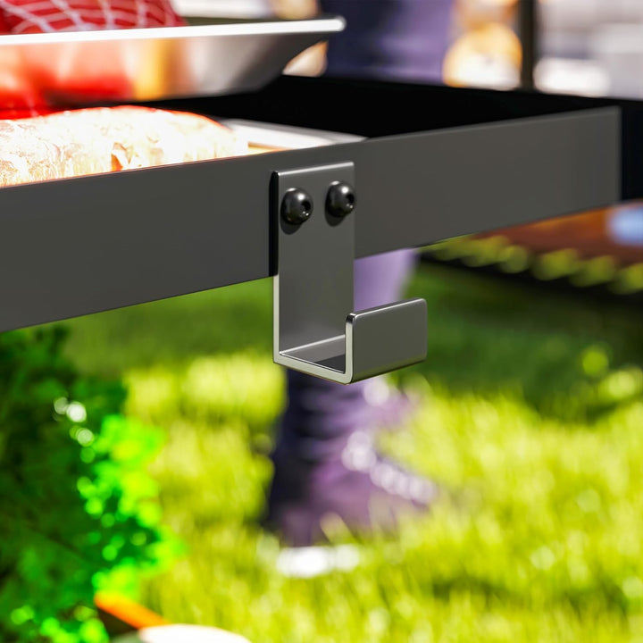 Outsunny Grillwagen 3-Etagen Servierwagen mit Arbeitsfläche Ablagen Haken Räder, Edelstahl BBQ Grill