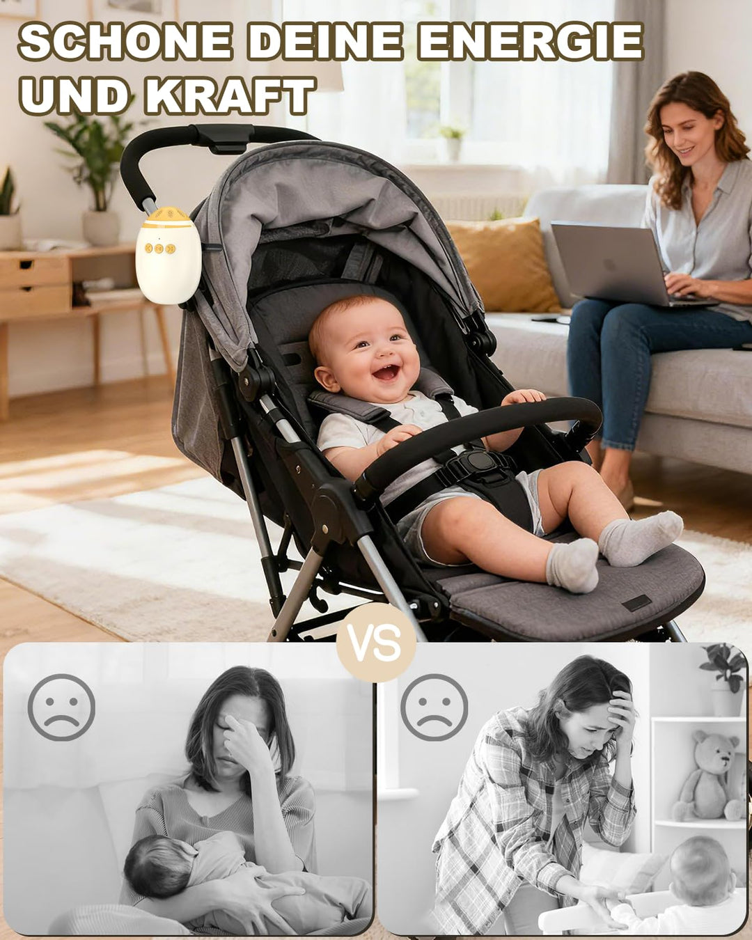 Kinderwagenschaukler, Einschlafhilfe Baby Wiederaufladbar, 2 Halterungen | 11 Beruhigende Klänge,Stu