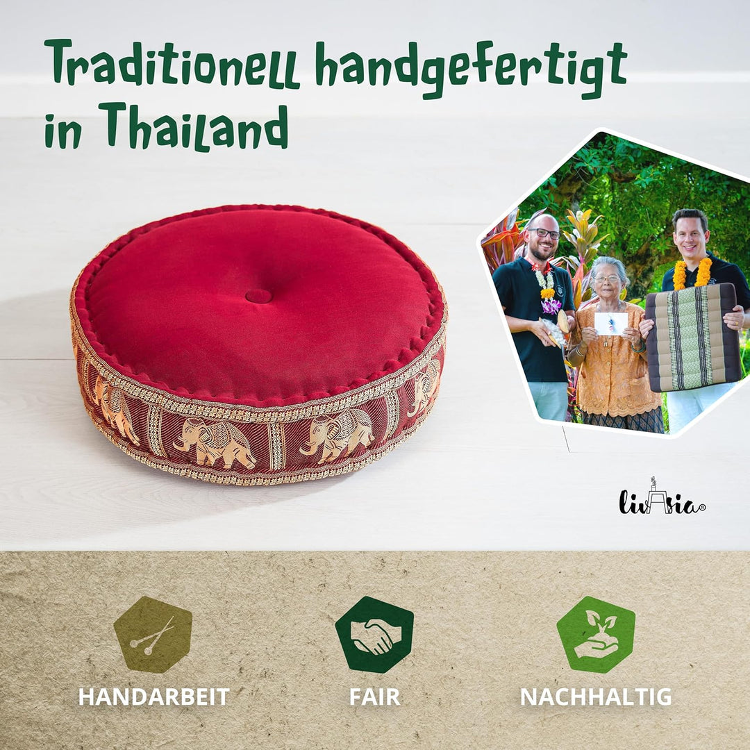 livasia Meditationskissen mit Thaiseide - Ø 45x15cm - Yogakissen mit Kapok, Pouf, Bodenkissen für Yo