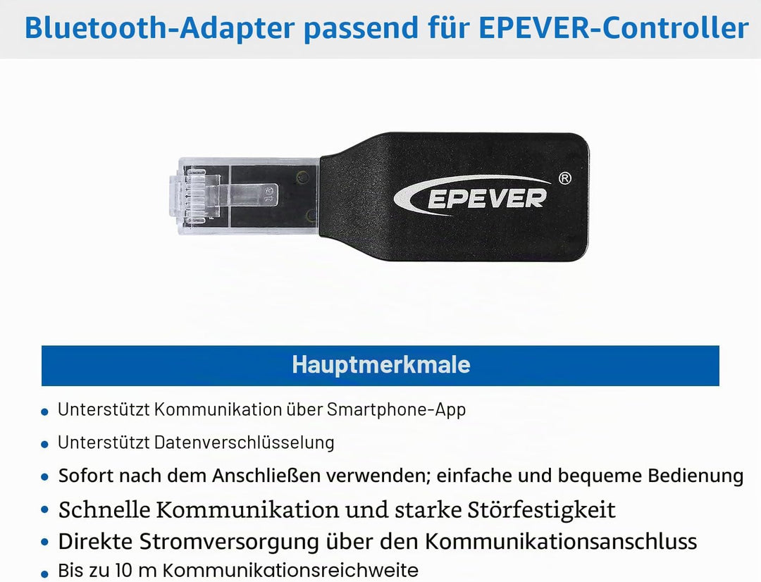 EPEVER BLE Adapter für MPPT Laderegler , Unterstützt Android/iOS App 2023Neue Version (EPEVER-BLE-RJ