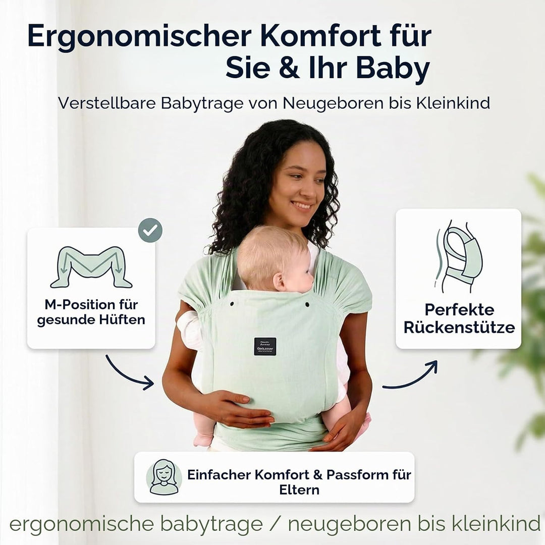 Bebamour Babytrage für Neugeborene, verstellbar, Einheitsgrösse, einfach anzulegen,Black, Black
