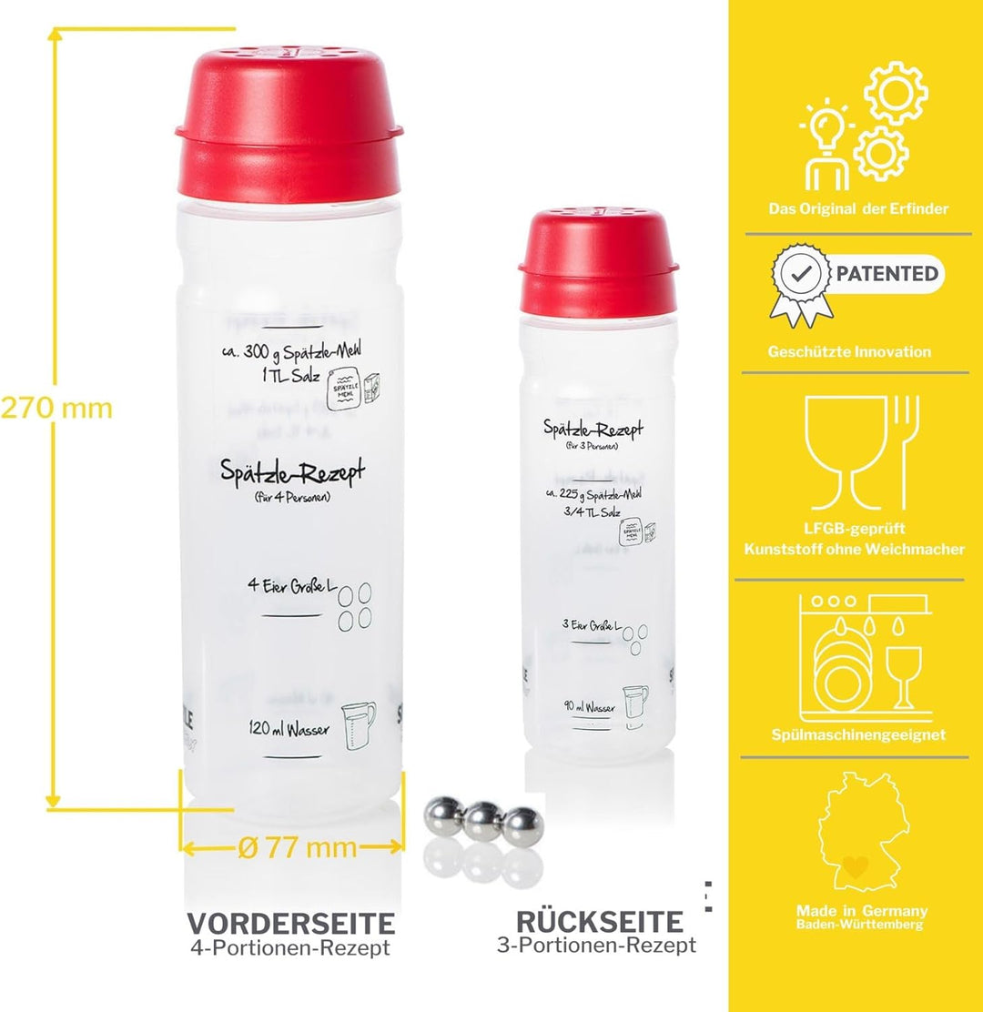 Spätzle-Shaker Shaker-Set Duo (ROT) mit 875ml-Pfannkuchen-Shaker + 4-Portionen
