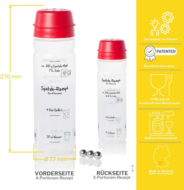 Spätzle-Shaker Shaker-Set Duo (ROT) mit 875ml-Pfannkuchen-Shaker + 4-Portionen
