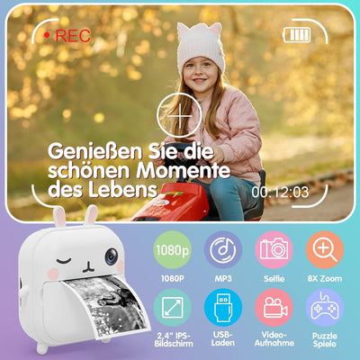 Selvim 40MP Kinderkamera, 2,4'' Bildschirm Sofortbildkamera Kinder, 1080P HD Videokamera mit 32GB TF