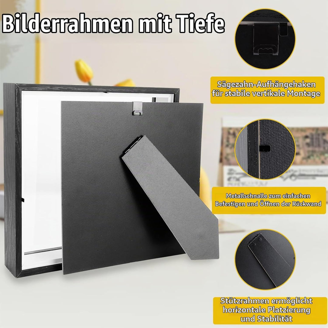 JMIATRY 4er Set 3D Bilderrahmen 20x20 cm, Bilderrahmen zum Befüllen, Schwarz Objektrahmen Shadow Box