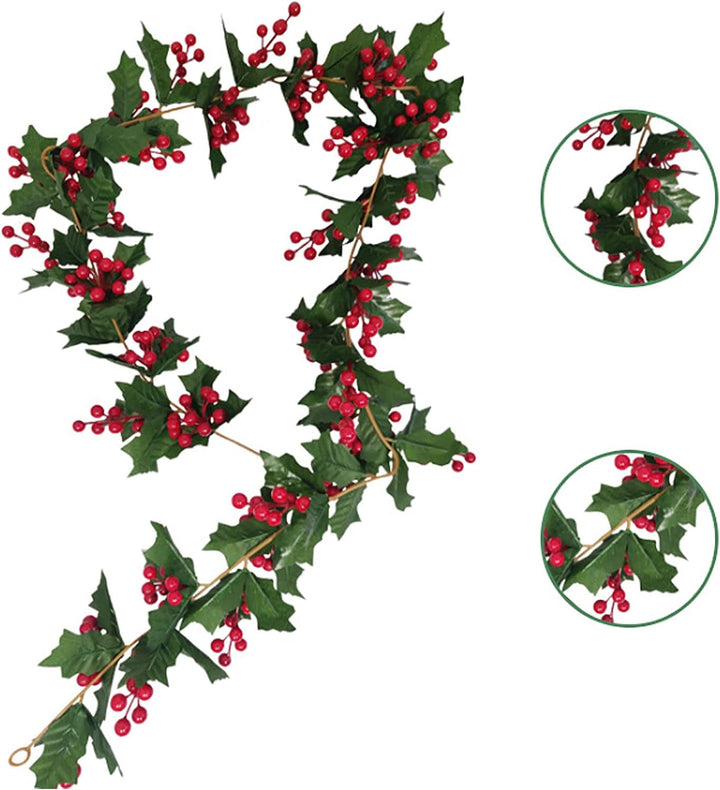 TIAVNTD Weihnachtsgirlande,rote Beerengirlande,170 cm,künstliche Stechpalme und Beeren,Weihnachtsgir