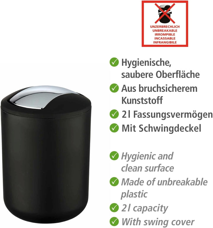 WENKO Kosmetikeimer Mod. Brasil S, 2 Liter Fassungsvermögen, Badezimmer-Mülleimer mit Schwingdeckel,