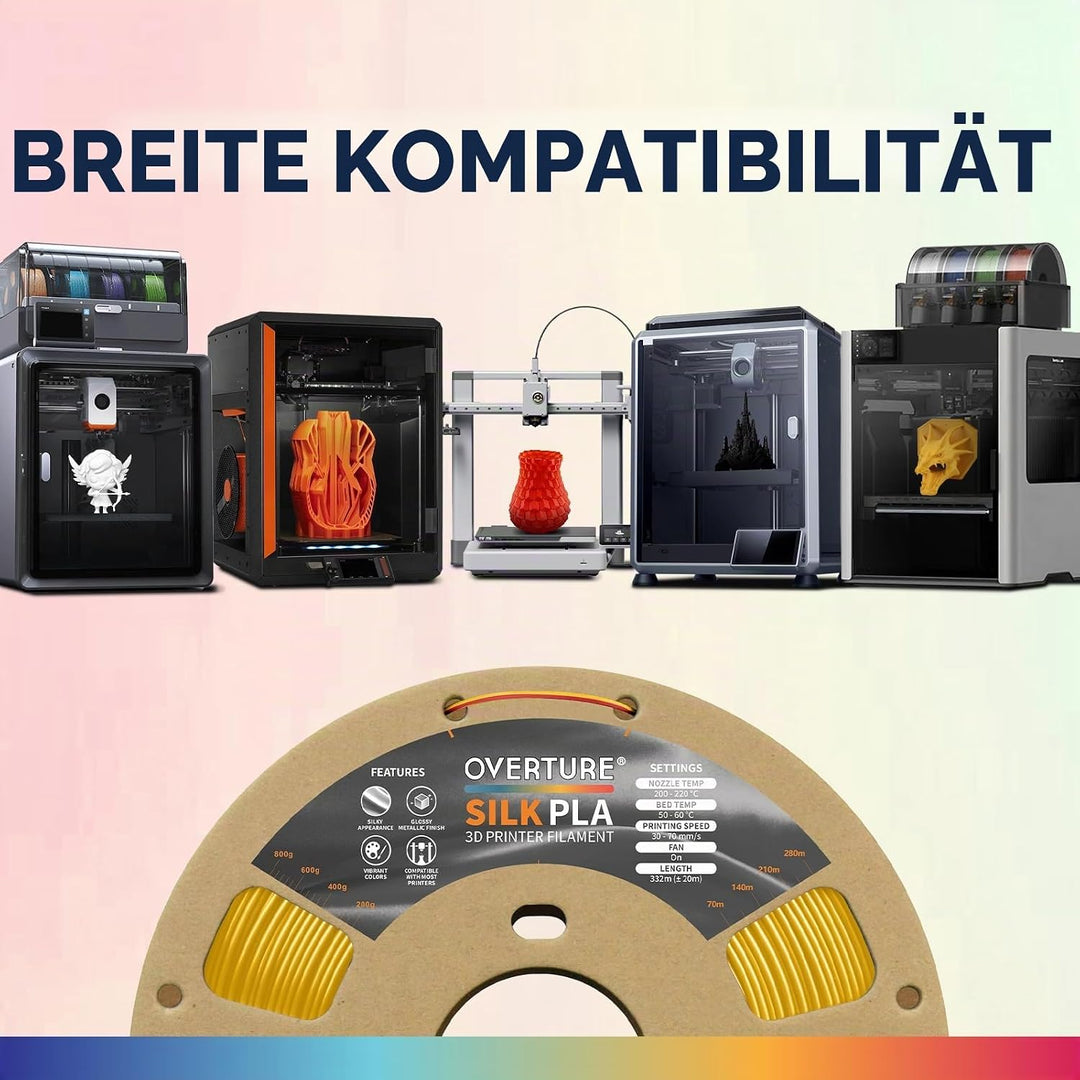 OVERTURE Silk PLA Zweifarbig Filament 1.75mm für 3D Drucker, 1kg Spule (2.2lbs), Massgenauigkeit +/-
