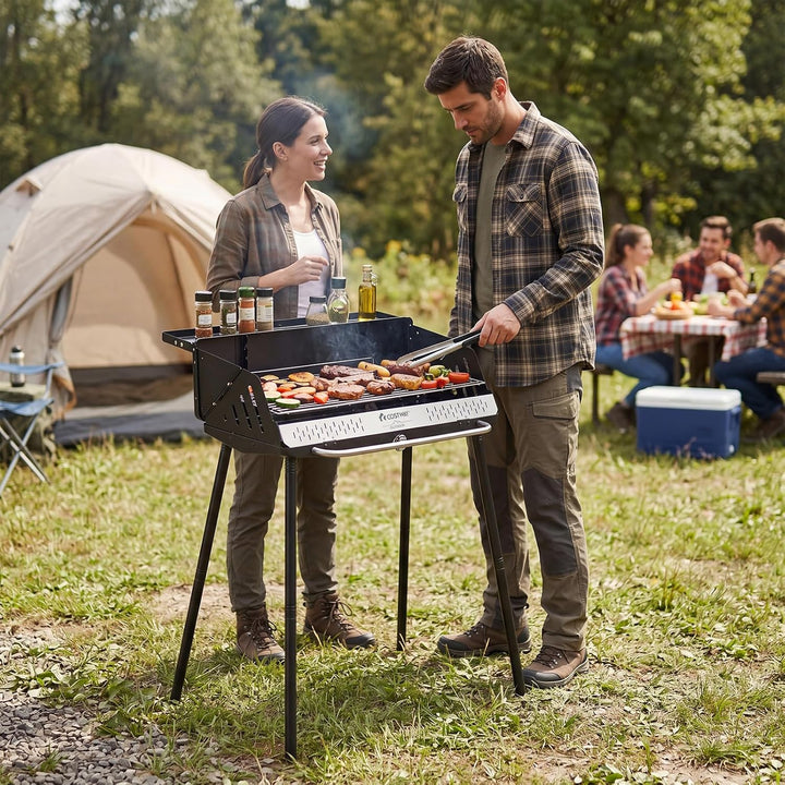 COSTWAY Holzkohlegrill tragbar, Tischgrill &amp; Standgrill, 47 x 81 x 85 cm | Campinggrill mit abnehmba