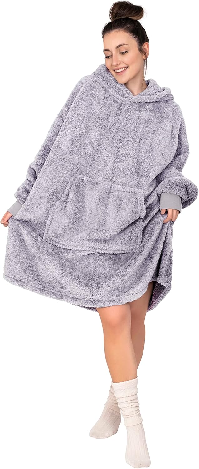 Gräfenstayn® Flauschige Sherpa Hoodie Decke mit Ärmeln & Kapuze - Öko-tex Standard 100 - tragbare Ku