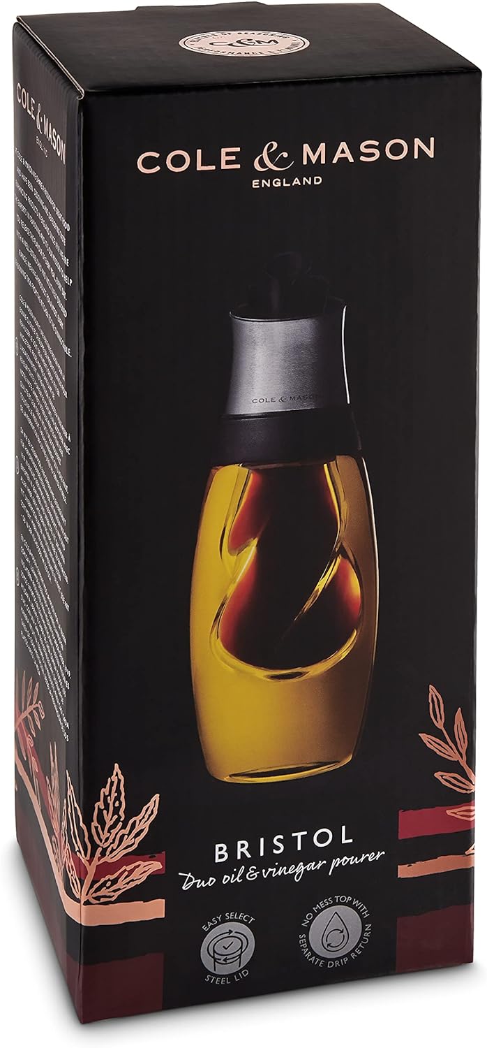 Cole & Mason H103069 Bristol Duo öl und Essig Spender, 450ml öl 50ml Essig, Olivenölspender, Glasspe