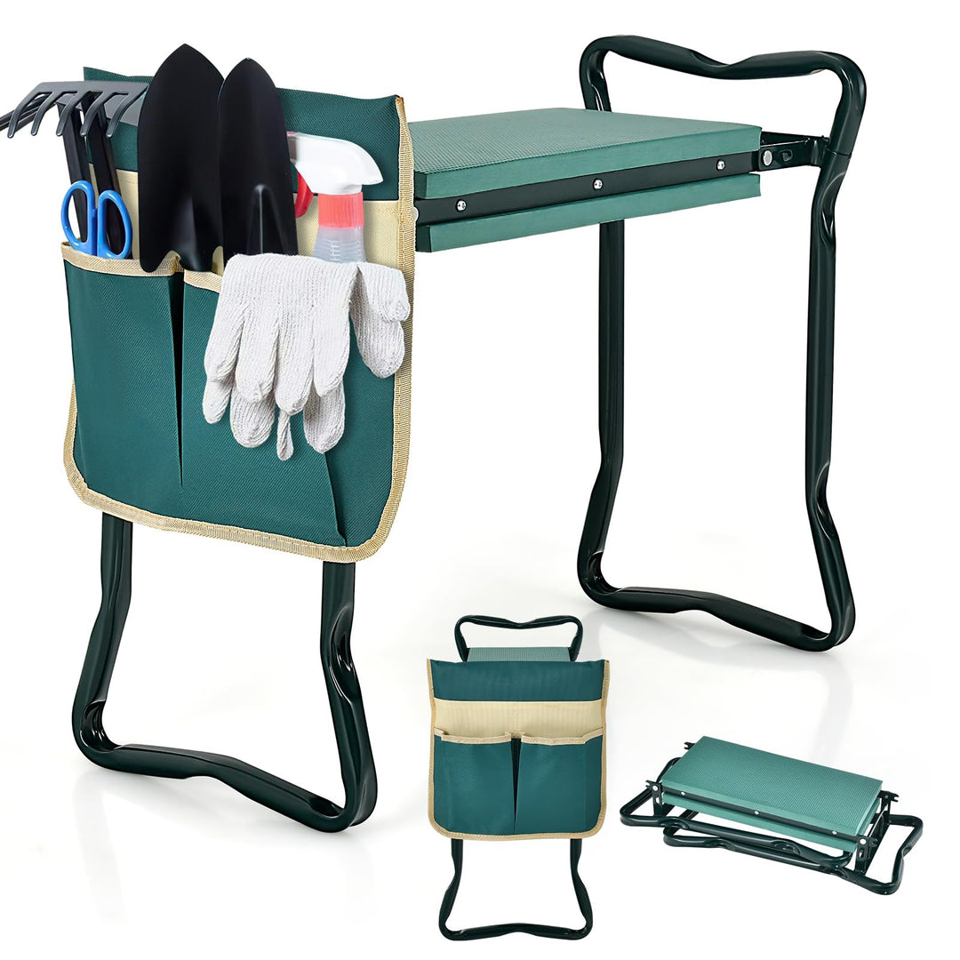 COSTWAY 2 in 1 Kniebank für Gartenarbeit, Gartenhocker klappbar, Garten Arbeitshocker mit EVE-Polste