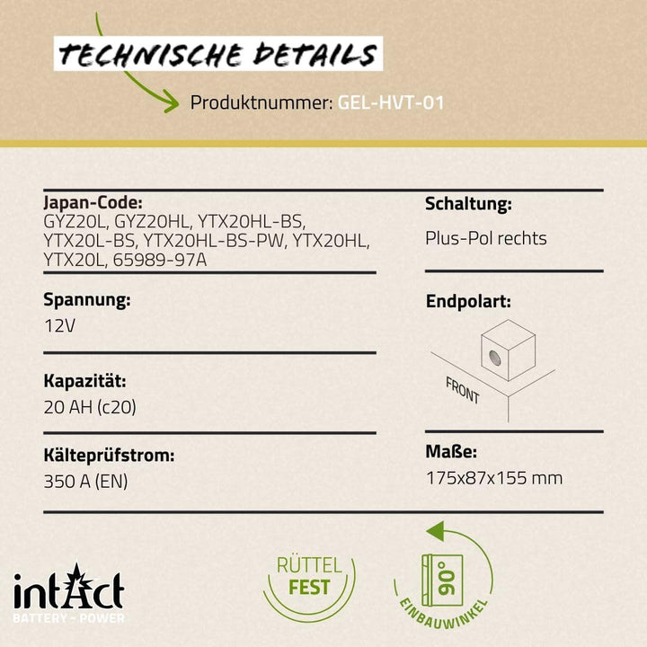 intAct - GEL HVT-01 MOTORRADBATTERIE - Motorrad Batterie perfekt für Harley Davidson & andere hubrau