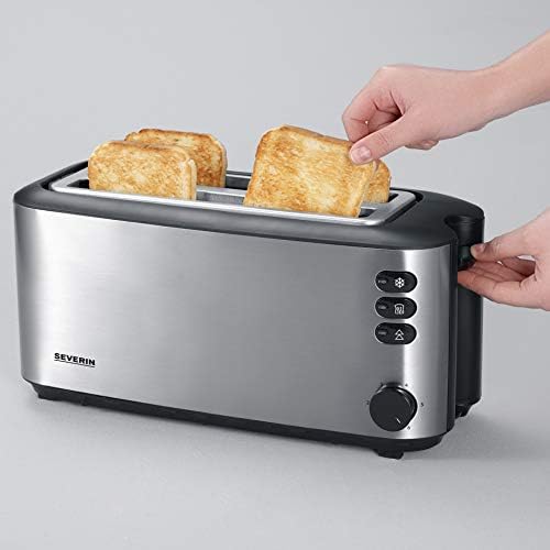 SEVERIN Automatik-Langschlitztoaster, Toaster mit Brötchenaufsatz, hochwertiger Edelstahl Toaster mi