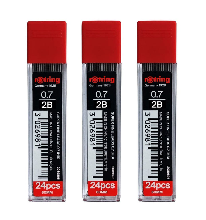 rOtring Superpolymer-Bleistiftmine, 0,7 mm, 2B, 3 Röhren, insgesamt 72 Minen, Nachfüllminen für Druc