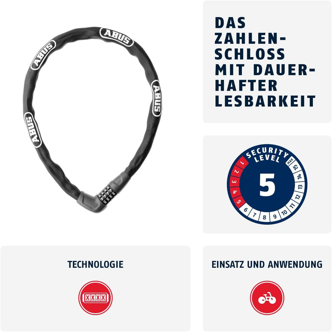 ABUS Kettenschloss Steel-O-Chain 5805C – Zahlenschloss aus 5 mm starken Stahlkette – ABUS-Sicherheit