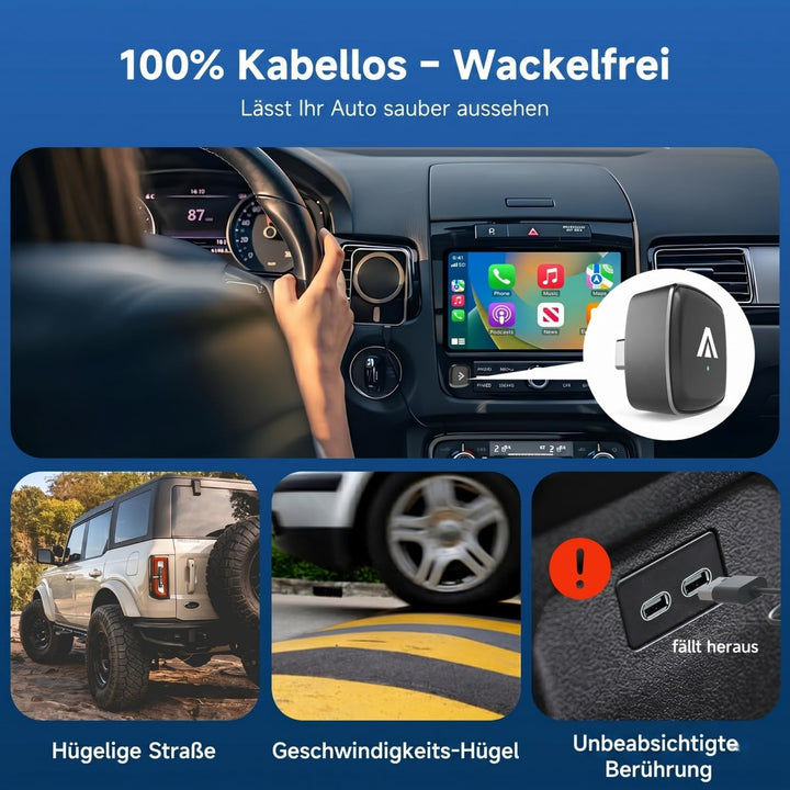 D7 USB-C Wireless CarPlay Android Auto Adapter 2-in-1 (2026) | Kabelloser Dongle für Wired CarPlay &