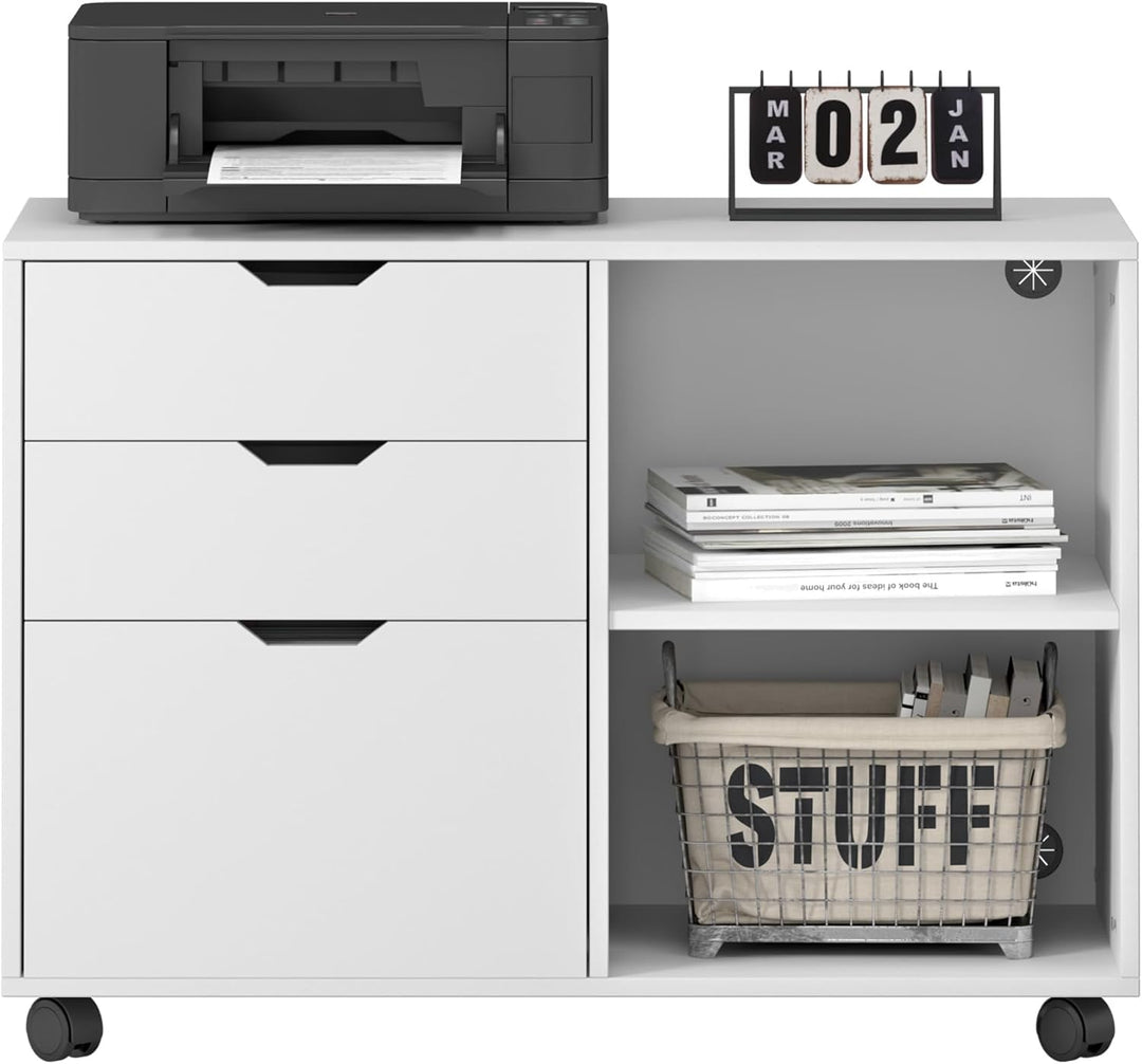soges Rollcontainer Bürocontainer Schreibtisch Aktenschrank auf Rollen aus Holz mit 3 Schubladen Abs