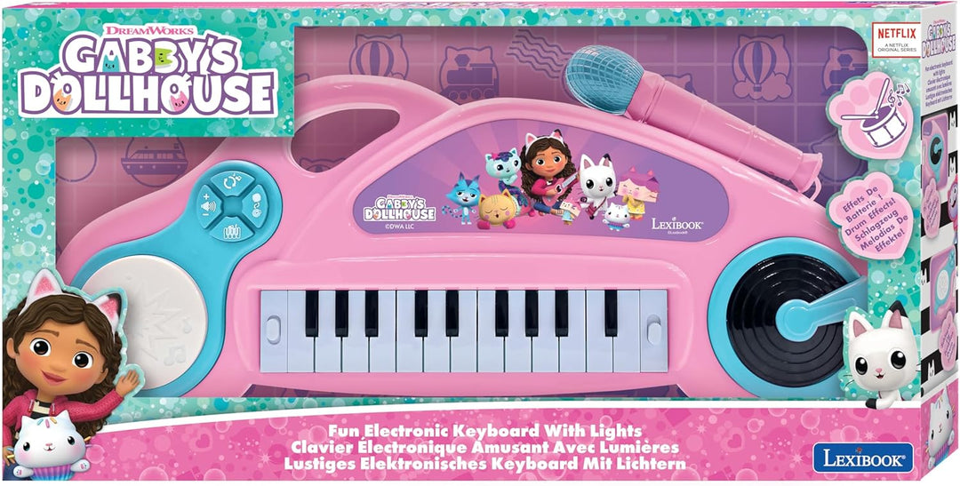 Lexibook, Gabby's Dollhouse, Elektronisches Klavier für Kinder mit Lichteffekten, Mikrofon, Schlagze
