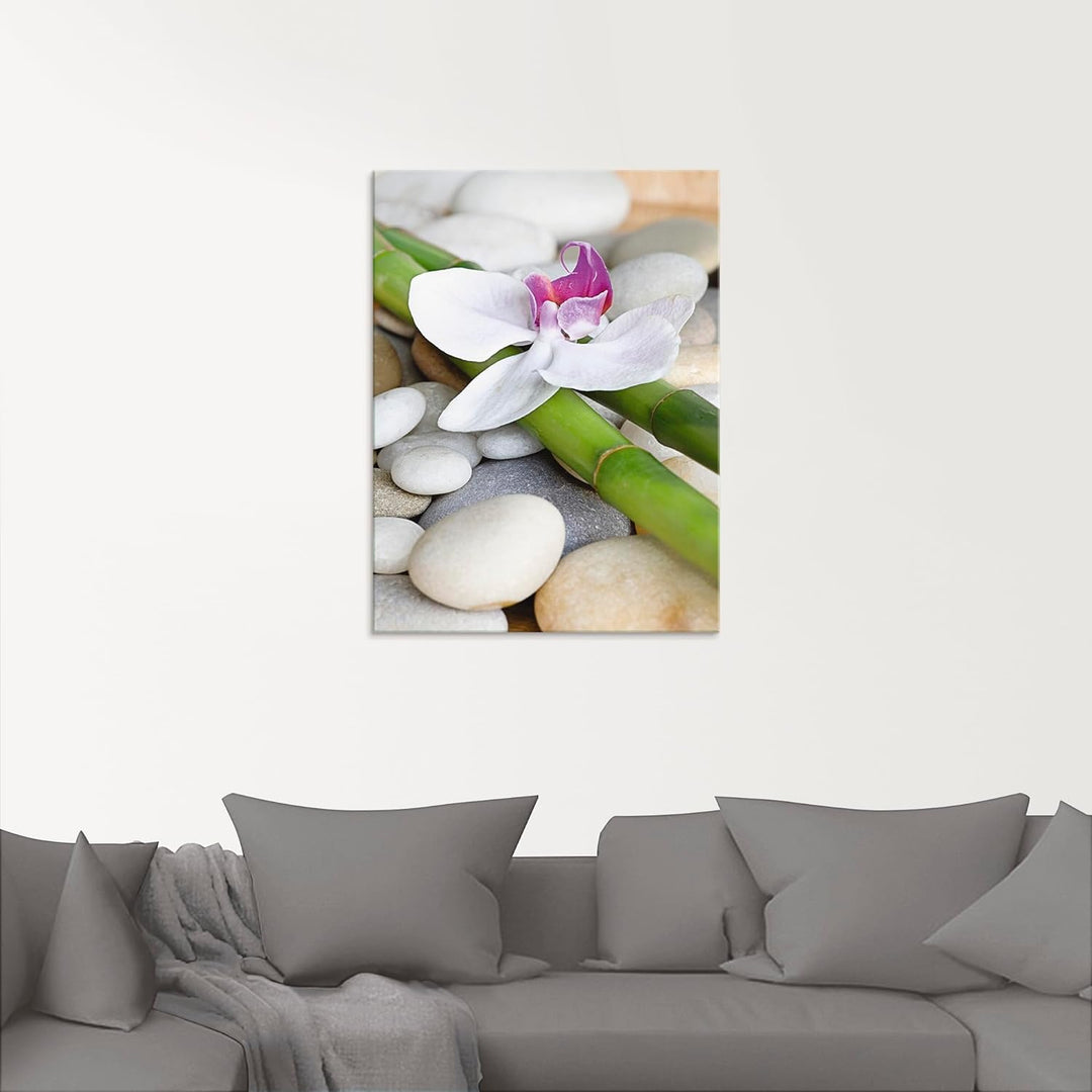 ARTland Glasbilder Wandbild Glas Bild einteilig 60 x 80 cm Wellness Zen Stille Steine Pflanze Bambus