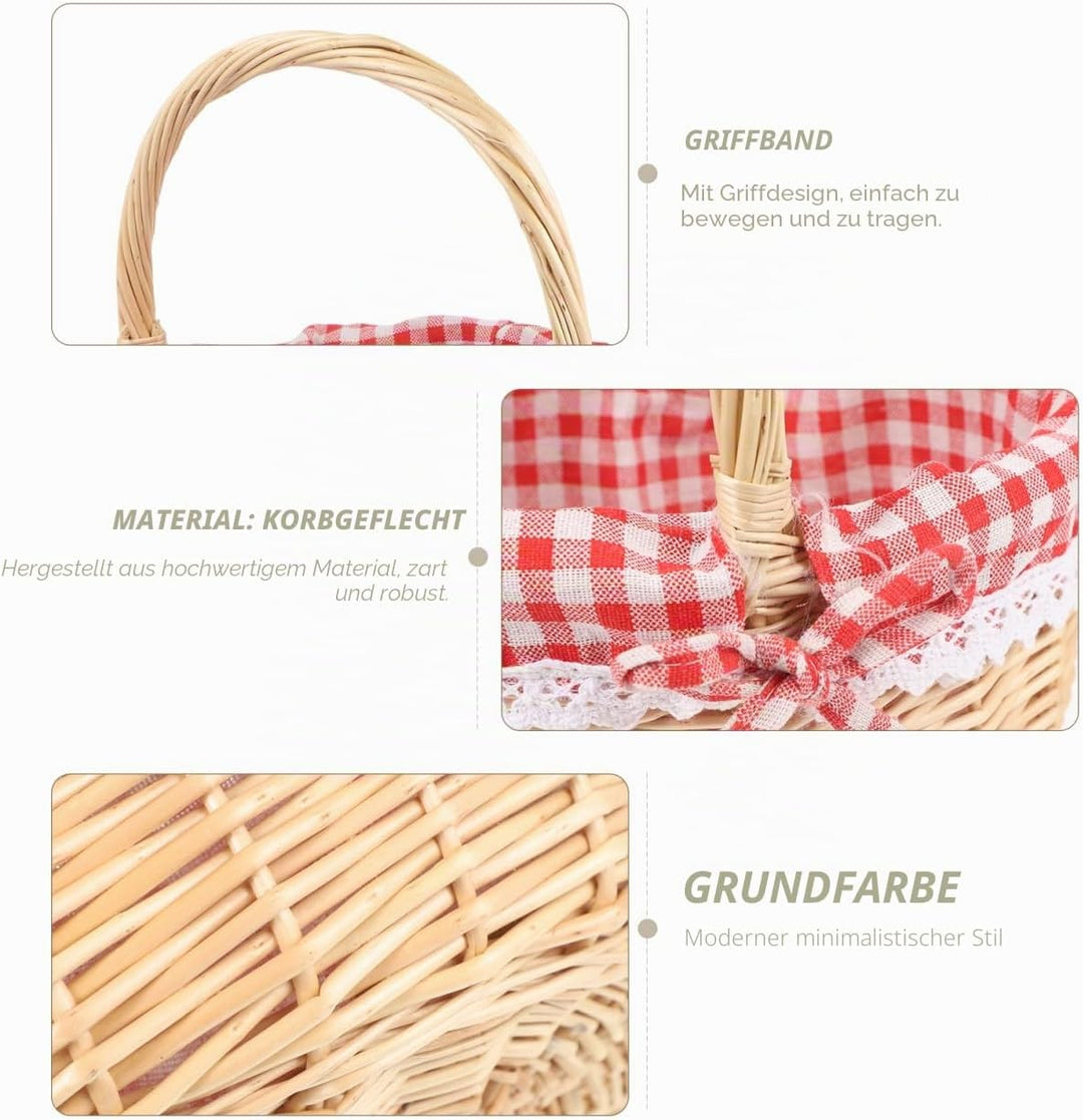 Vintage-Osterkorb Aus Weide Klein: Süsser Leerer Picknickkorb – Rot Kariert Mit Griff Für Eier Süssi