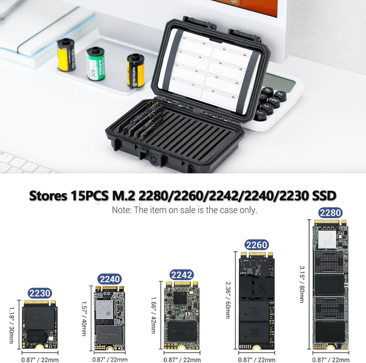 15 Slots M.2 2280/2260/2242/2240/2230 Speichergehäuse, Wasserdichtes und stossfestes M.2 SSD Case mi