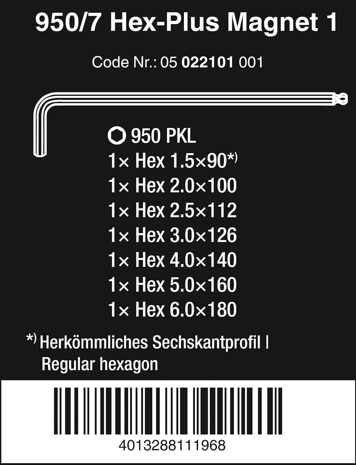 Wera 950 PKL/7B SM Magnet Winkelschlüsselsatz, metrisch, gestellverchromt, 7-teilig, 05022101001