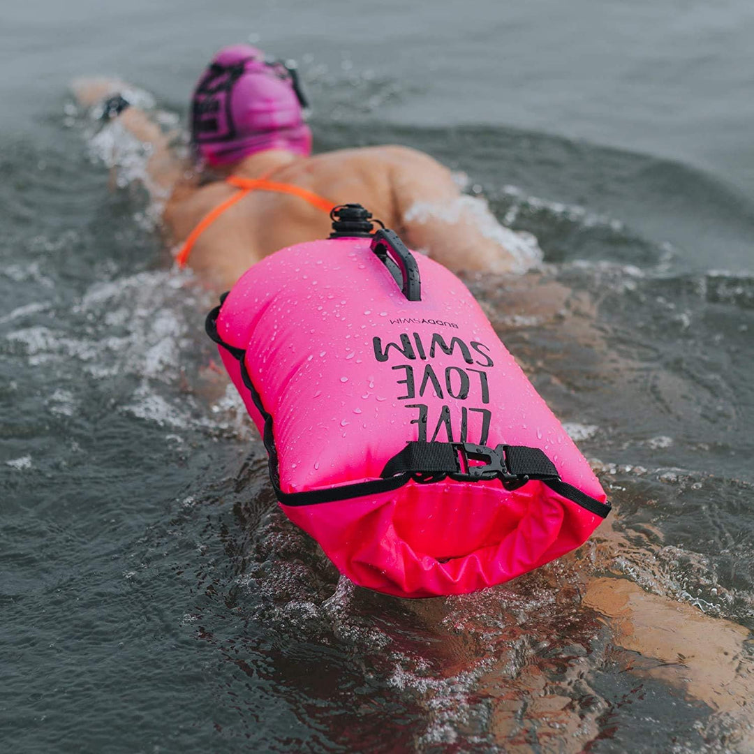 Set Freiwasser Schwimmboje 20 Liter und Badekappe. Sicherheitsschwimmboje für das Schwimmen im offen