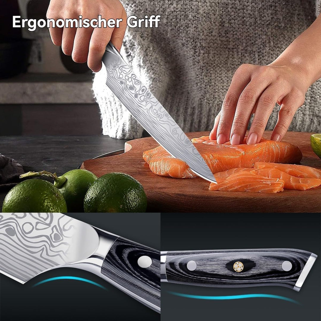 Kochmesser 20 cm Küchenmesser Profi Messer Scharfe Fleischmesser aus Hochelastischer Edelstahl mit E