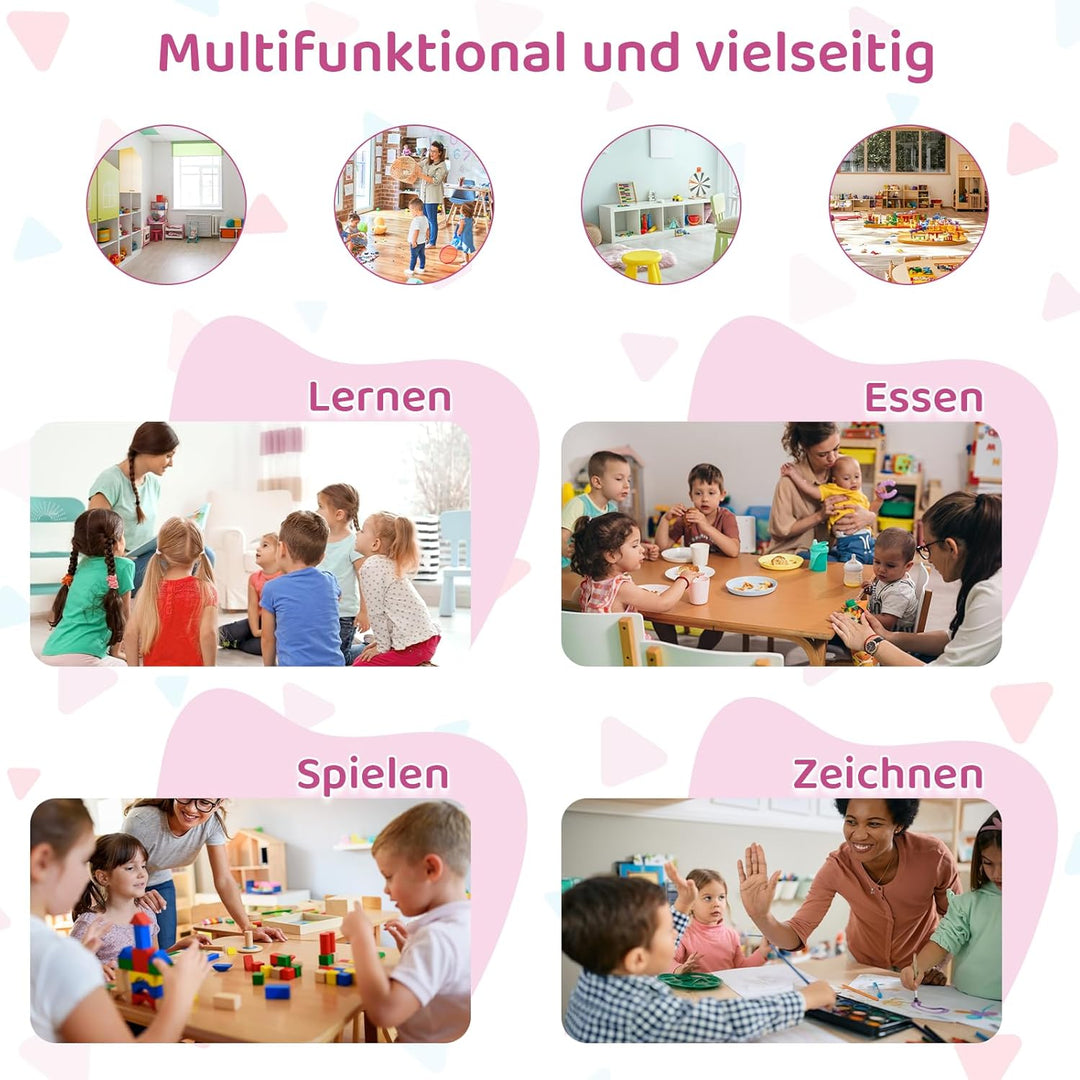 MAMIZO Kindertisch mit 2 Stühlen, 3 in 1 Kinder Tisch Stuhl Set, Kindermöbel Set aus Holz mit Staura
