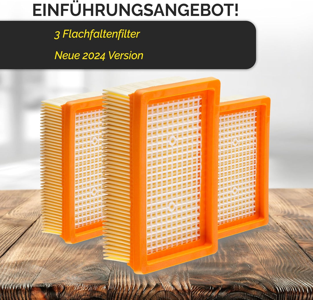 3 Filter für Kärcher Staubsauger [WD4, WD5, WD6 / MV4, MV5, MV6] – 3 Flachfaltenfilter für Allergike